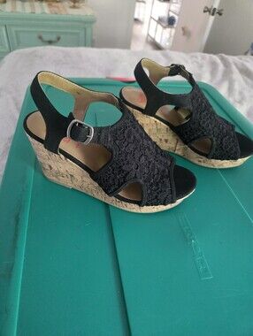 Jellypop Black Wedges with Cork Heel